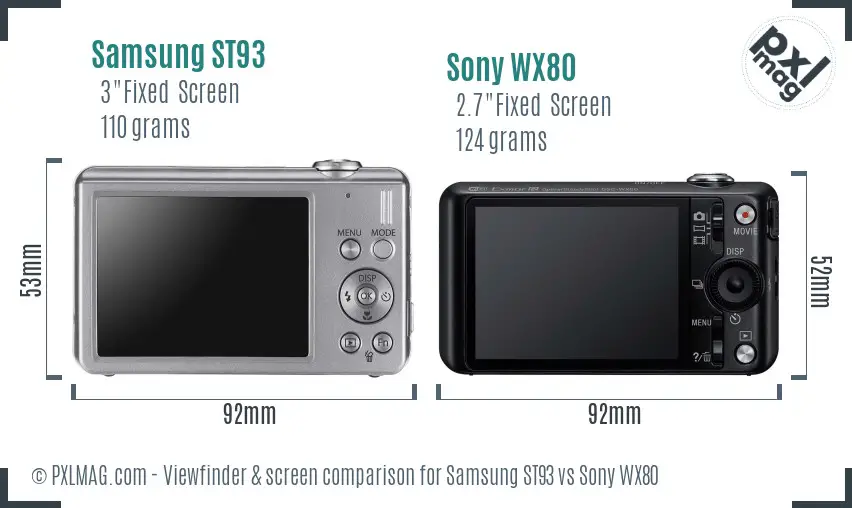 Samsung ST93 vs Sony WX80 Screen and Viewfinder comparison