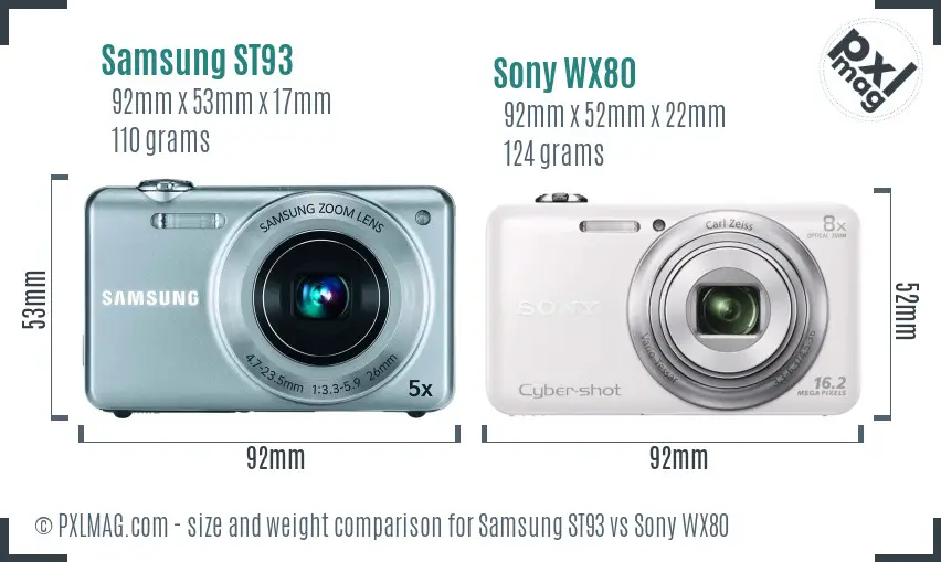 Samsung ST93 vs Sony WX80 size comparison