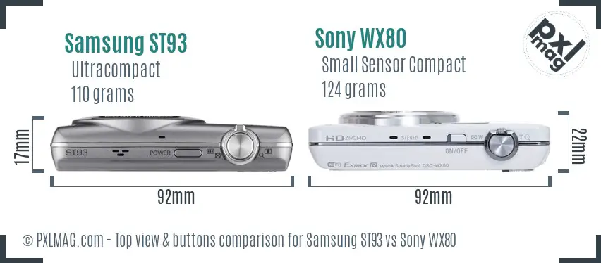 Samsung ST93 vs Sony WX80 top view buttons comparison