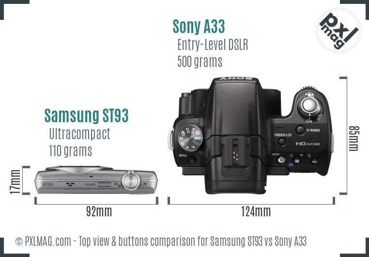 Samsung ST93 vs Sony A33 top view buttons comparison