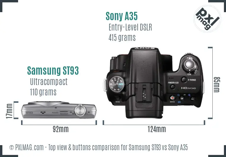 Samsung ST93 vs Sony A35 top view buttons comparison