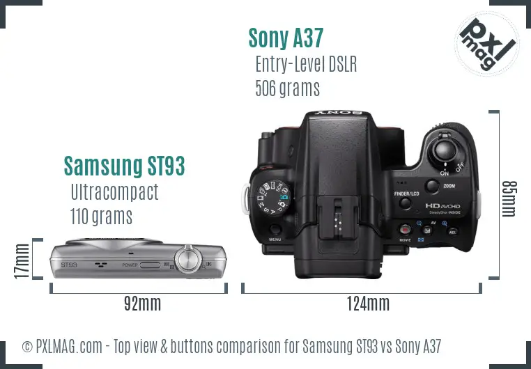 Samsung ST93 vs Sony A37 top view buttons comparison