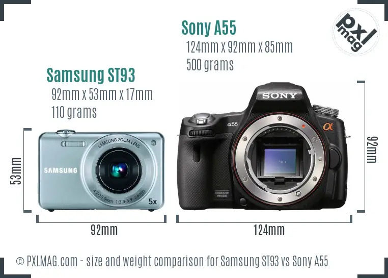 Samsung ST93 vs Sony A55 size comparison