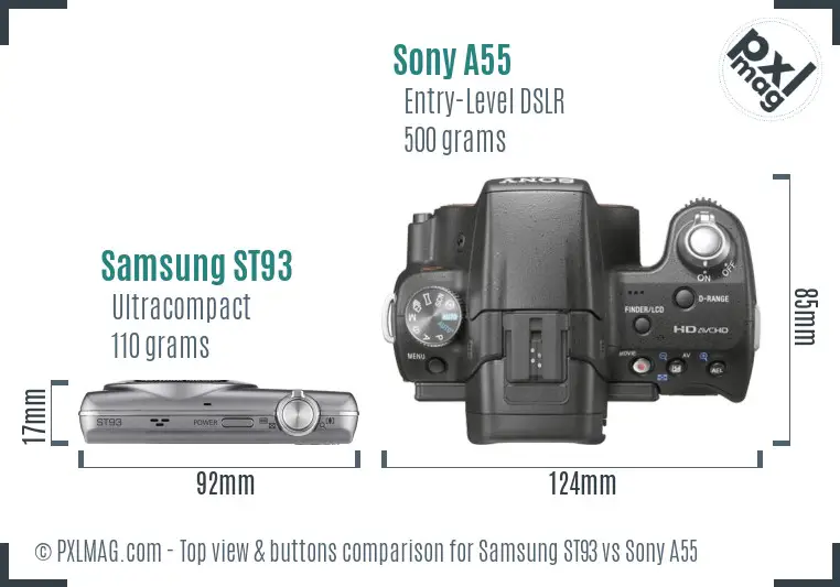 Samsung ST93 vs Sony A55 top view buttons comparison