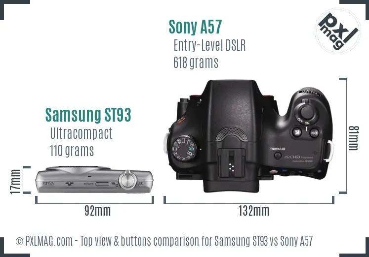 Samsung ST93 vs Sony A57 top view buttons comparison Samsung ST93 vs Sony A57 top view buttons comparison