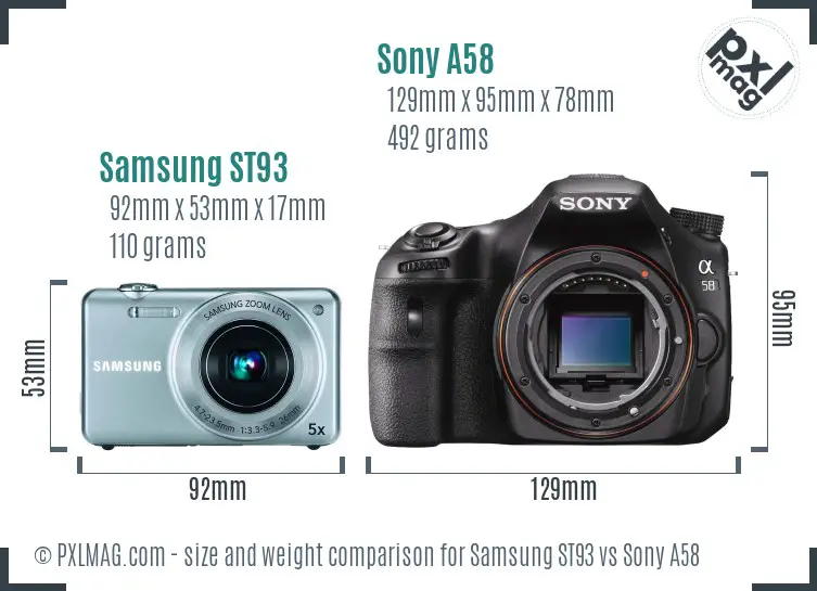 Samsung ST93 vs Sony A58 size comparison