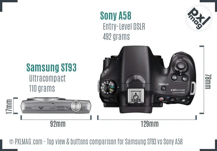 Samsung ST93 vs Sony A58 top view buttons comparison
