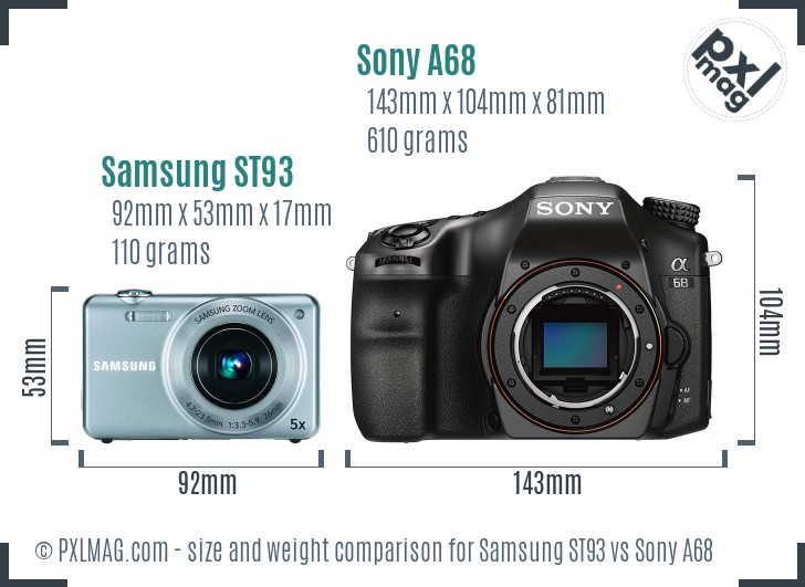 Samsung ST93 vs Sony A68 size comparison