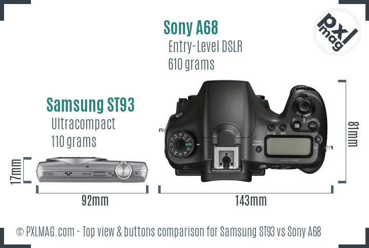 Samsung ST93 vs Sony A68 top view buttons comparison