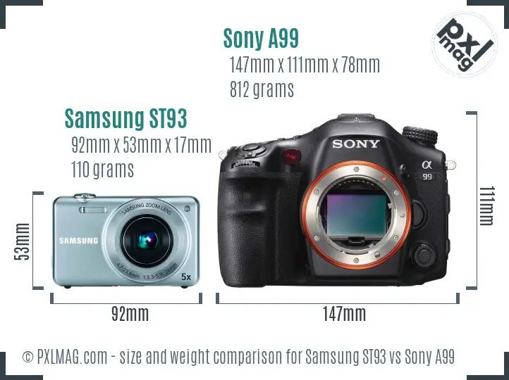 Samsung ST93 vs Sony A99 size comparison