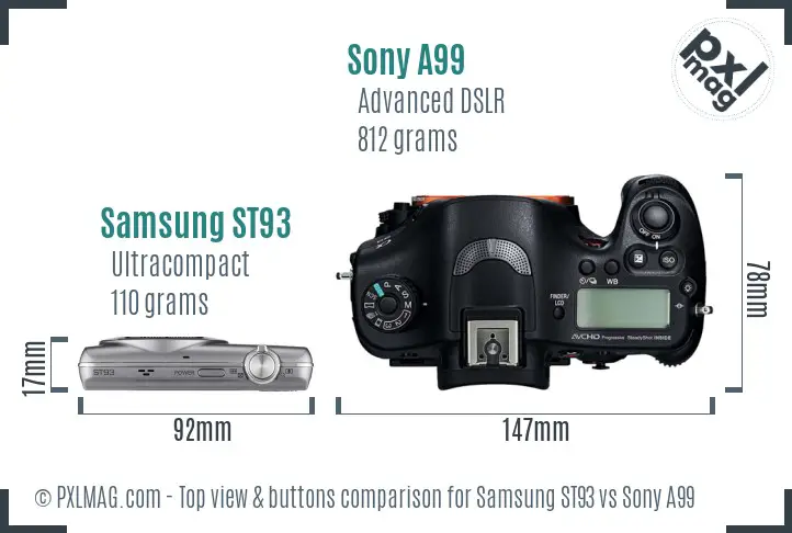 Samsung ST93 vs Sony A99 top view buttons comparison