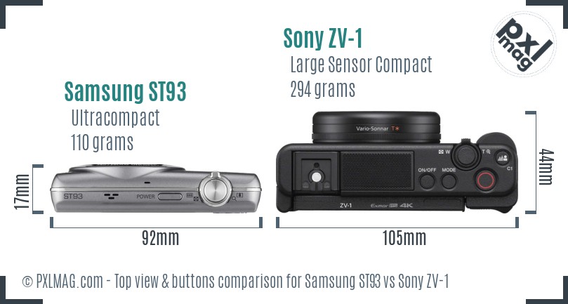 Samsung ST93 vs Sony ZV-1 top view buttons comparison