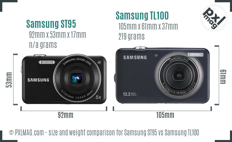 Samsung ST95 vs Samsung TL100 size comparison