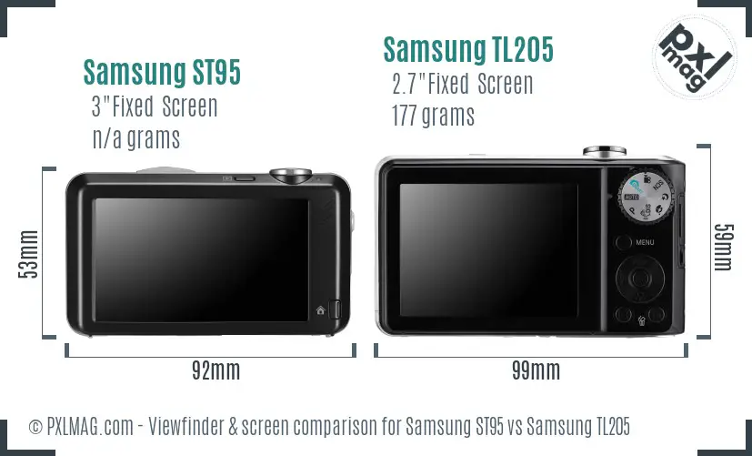 Samsung ST95 vs Samsung TL205 Screen and Viewfinder comparison