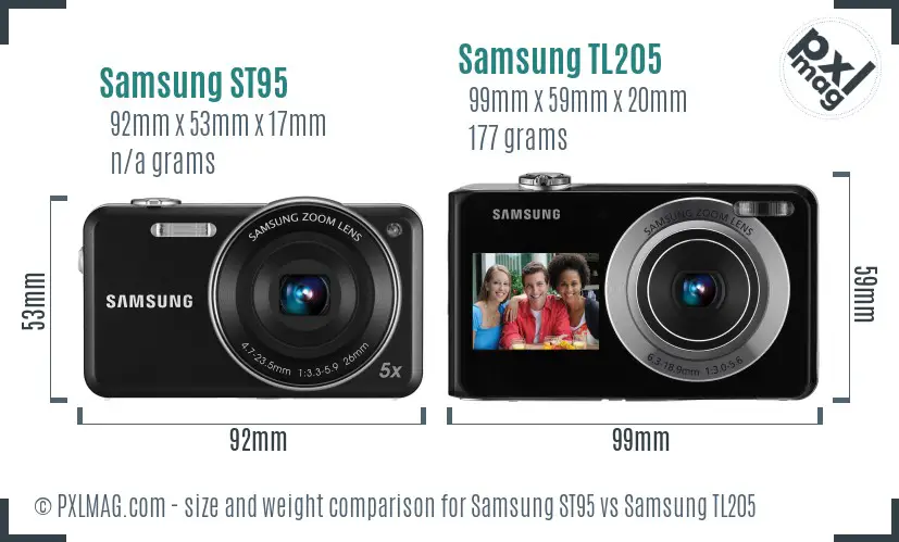Samsung ST95 vs Samsung TL205 size comparison