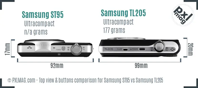 Samsung ST95 vs Samsung TL205 top view buttons comparison