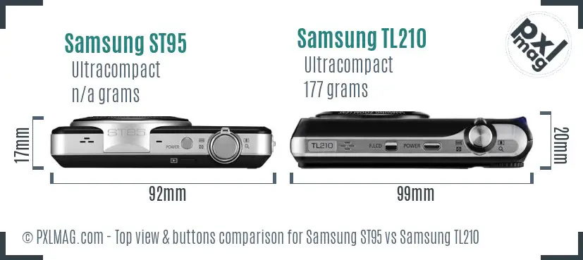 Samsung ST95 vs Samsung TL210 top view buttons comparison