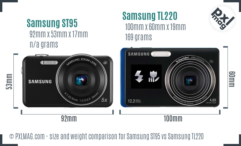 Samsung ST95 vs Samsung TL220 size comparison