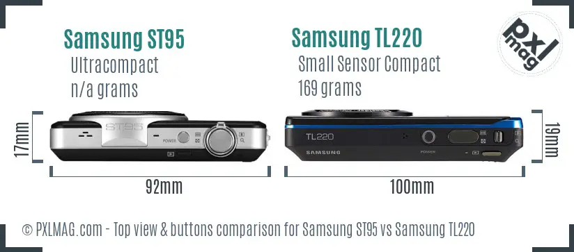 Samsung ST95 vs Samsung TL220 top view buttons comparison