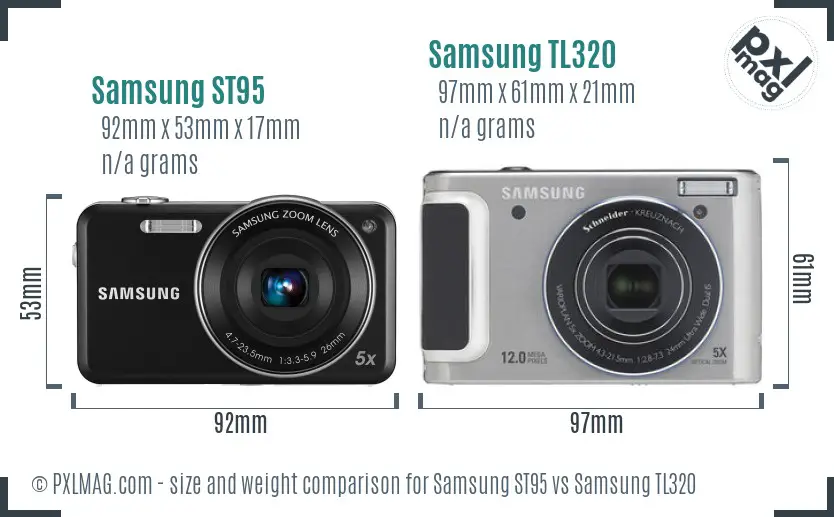 Samsung ST95 vs Samsung TL320 size comparison