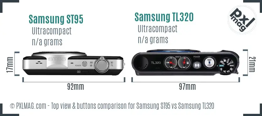 Samsung ST95 vs Samsung TL320 top view buttons comparison