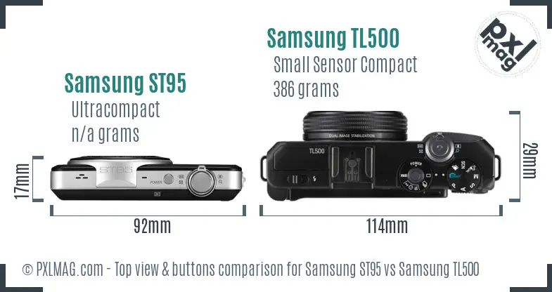 Samsung ST95 vs Samsung TL500 top view buttons comparison