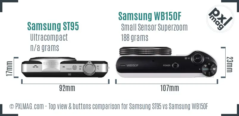 Samsung ST95 vs Samsung WB150F top view buttons comparison