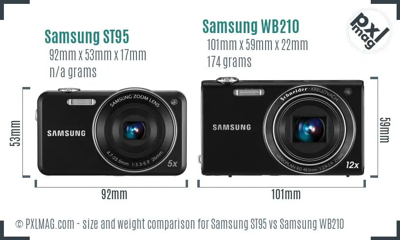 Samsung ST95 vs Samsung WB210 size comparison