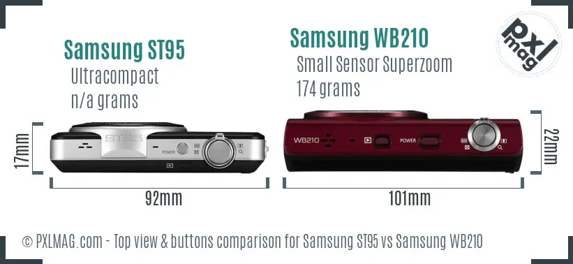 Samsung ST95 vs Samsung WB210 top view buttons comparison