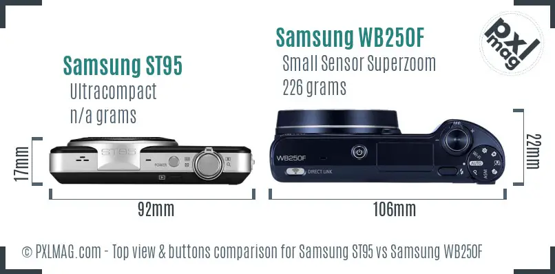 Samsung ST95 vs Samsung WB250F top view buttons comparison