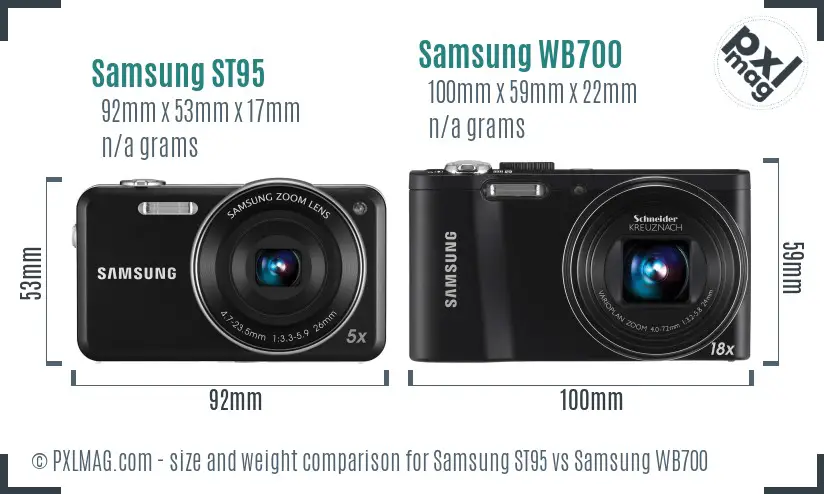 Samsung ST95 vs Samsung WB700 size comparison