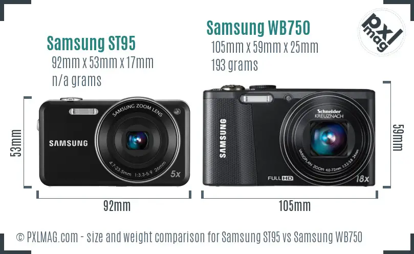Samsung ST95 vs Samsung WB750 size comparison