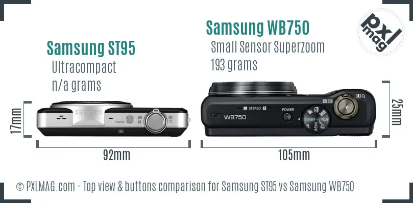 Samsung ST95 vs Samsung WB750 top view buttons comparison