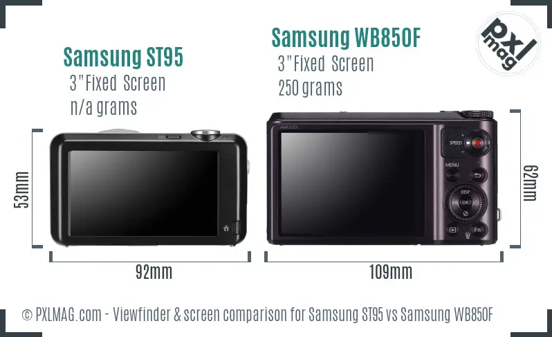 Samsung ST95 vs Samsung WB850F Screen and Viewfinder comparison