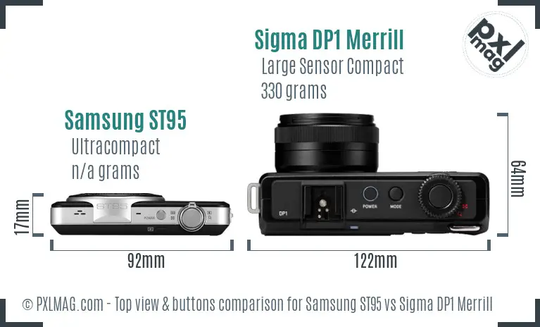 Samsung ST95 vs Sigma DP1 Merrill top view buttons comparison