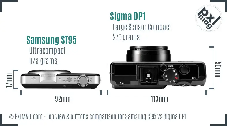 Samsung ST95 vs Sigma DP1 top view buttons comparison