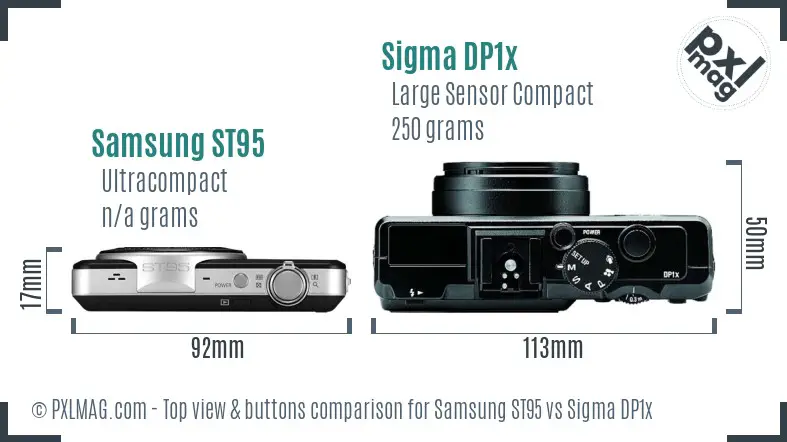 Samsung ST95 vs Sigma DP1x top view buttons comparison Samsung ST95 vs Sigma DP1x top view buttons comparison