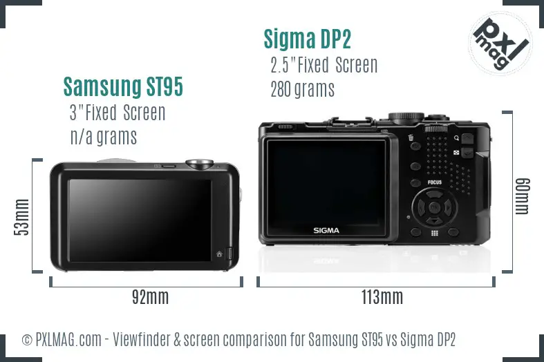 Samsung ST95 vs Sigma DP2 Screen and Viewfinder comparison