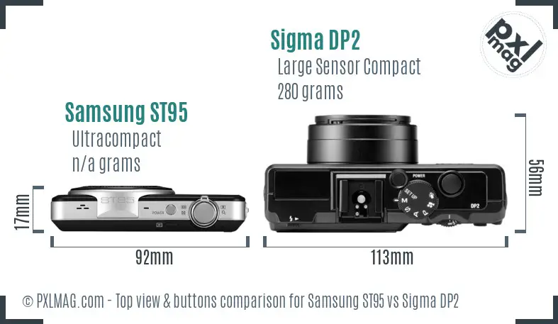 Samsung ST95 vs Sigma DP2 top view buttons comparison