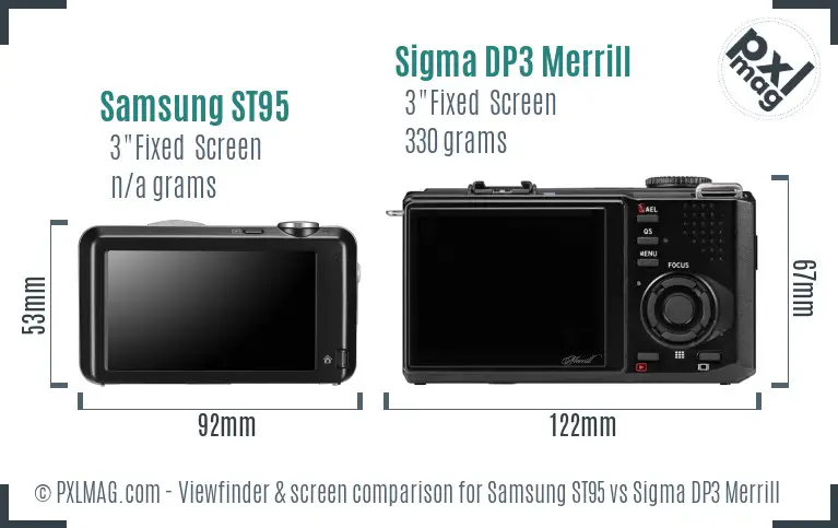 Samsung ST95 vs Sigma DP3 Merrill Screen and Viewfinder comparison