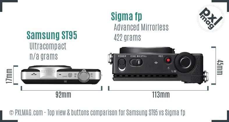 Samsung ST95 vs Sigma fp top view buttons comparison