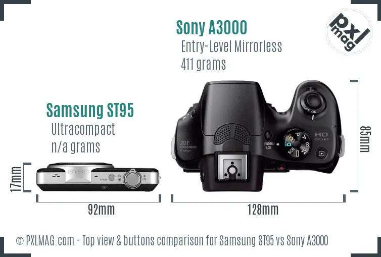 Samsung ST95 vs Sony A3000 top view buttons comparison