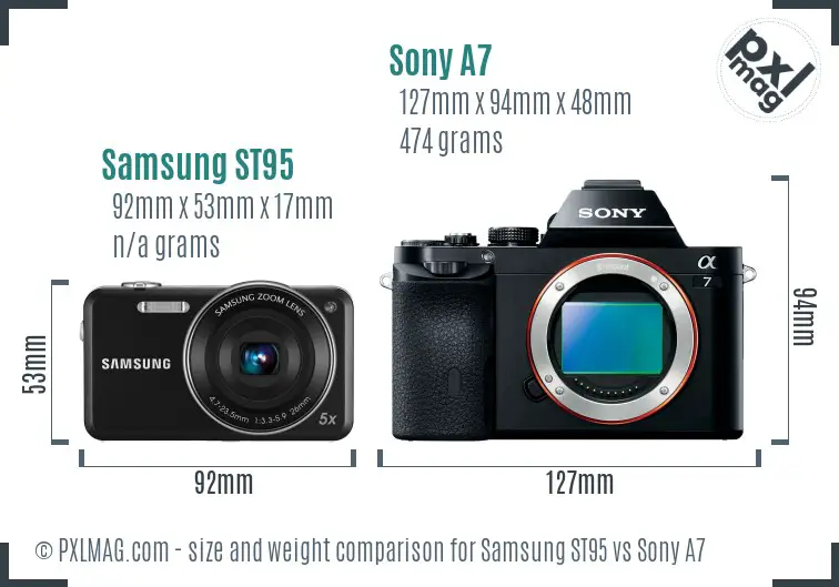 Samsung ST95 vs Sony A7 size comparison