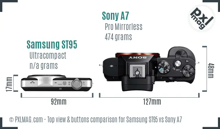 Samsung ST95 vs Sony A7 top view buttons comparison