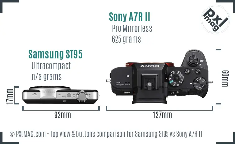 Samsung ST95 vs Sony A7R II top view buttons comparison