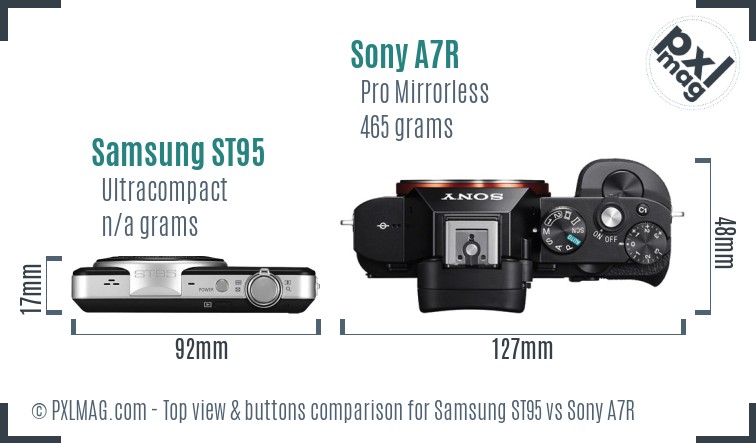 Samsung ST95 vs Sony A7R top view buttons comparison