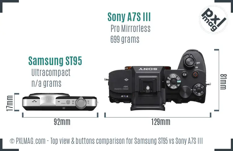 Samsung ST95 vs Sony A7S III top view buttons comparison