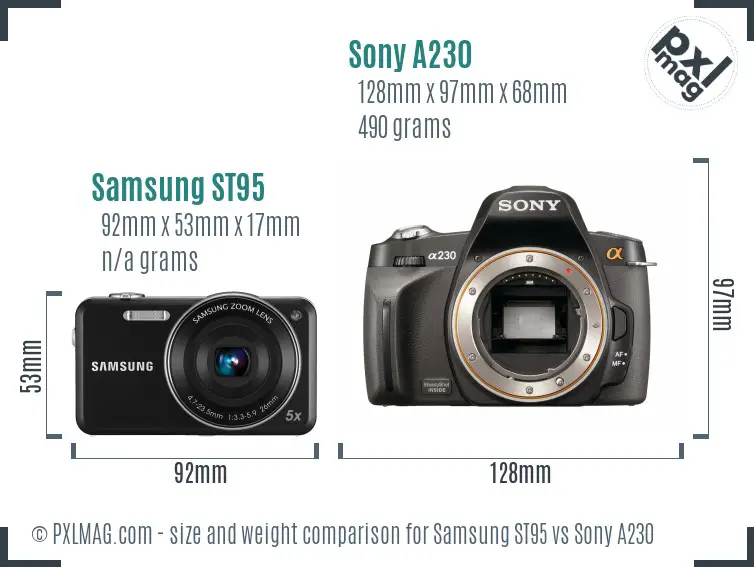 Samsung ST95 vs Sony A230 size comparison