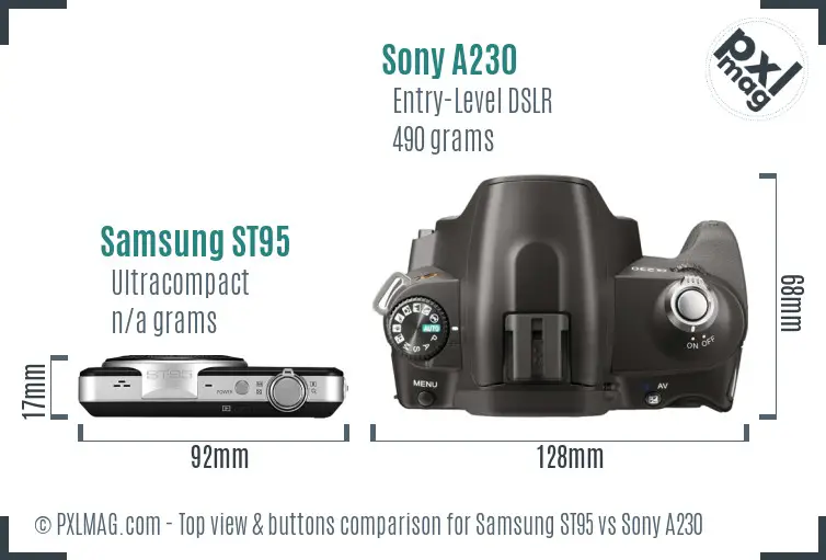 Samsung ST95 vs Sony A230 top view buttons comparison