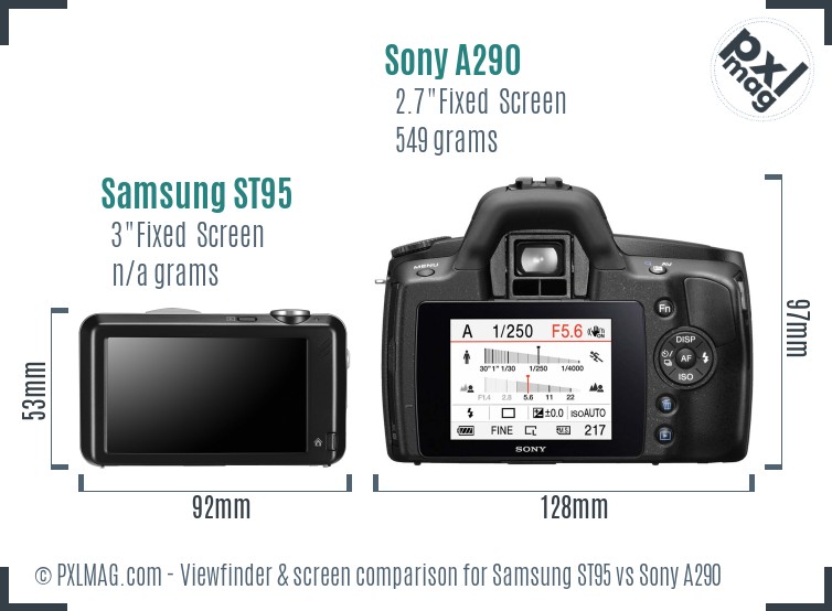 Samsung ST95 vs Sony A290 Screen and Viewfinder comparison